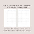 2026 DATED Monthly Planner Inserts | PRINTED