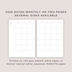 2026 DATED Monthly Planner Inserts | PRINTED