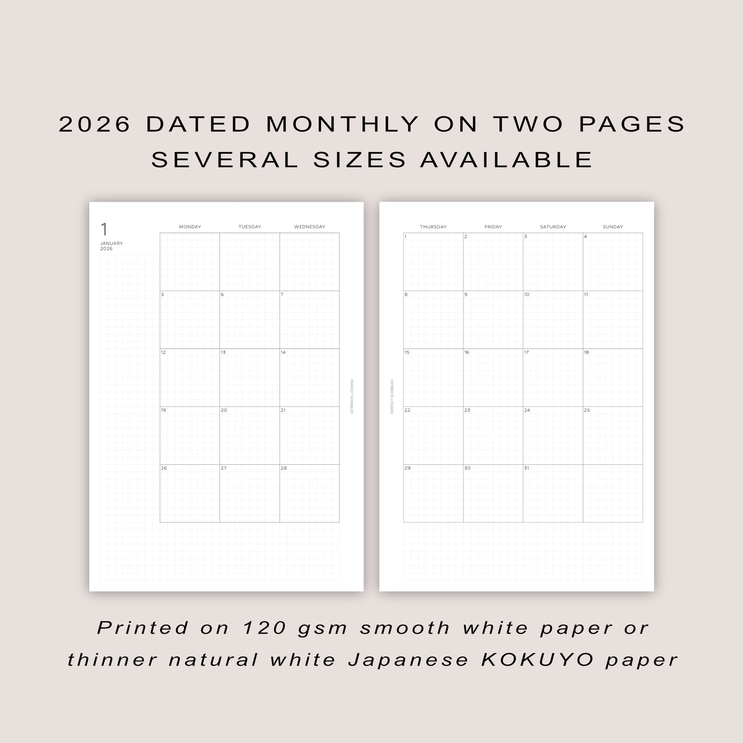 2026 DATED Monthly Planner Inserts | PRINTED