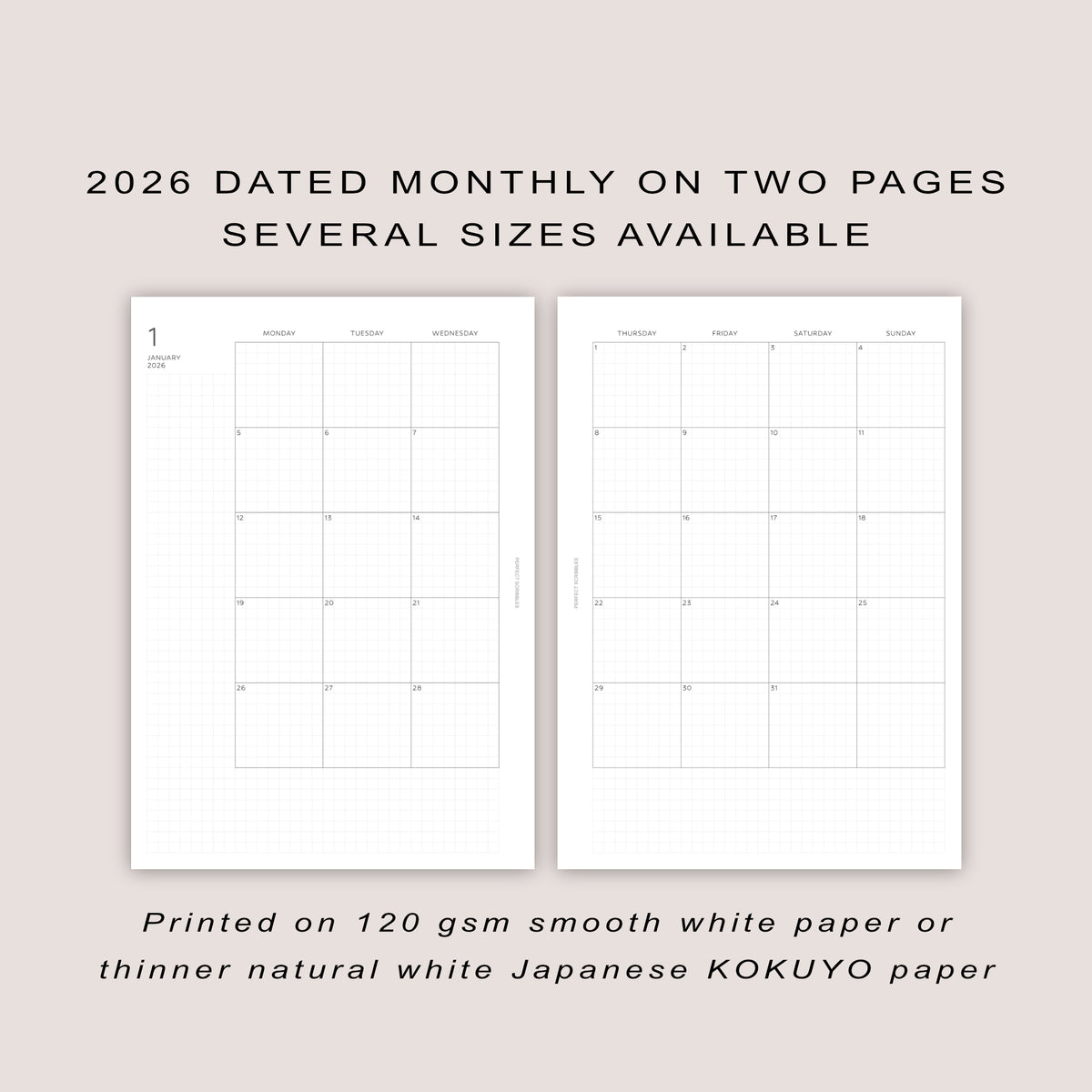 2026 DATED Monthly Planner Inserts | PRINTED