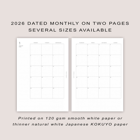 2026 DATED Monthly Planner Inserts | PRINTED