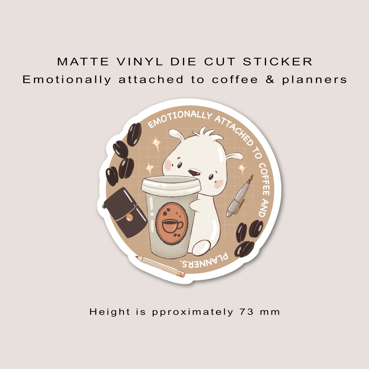 Matte vinyl die cut sticker | Pip with coffee & planners