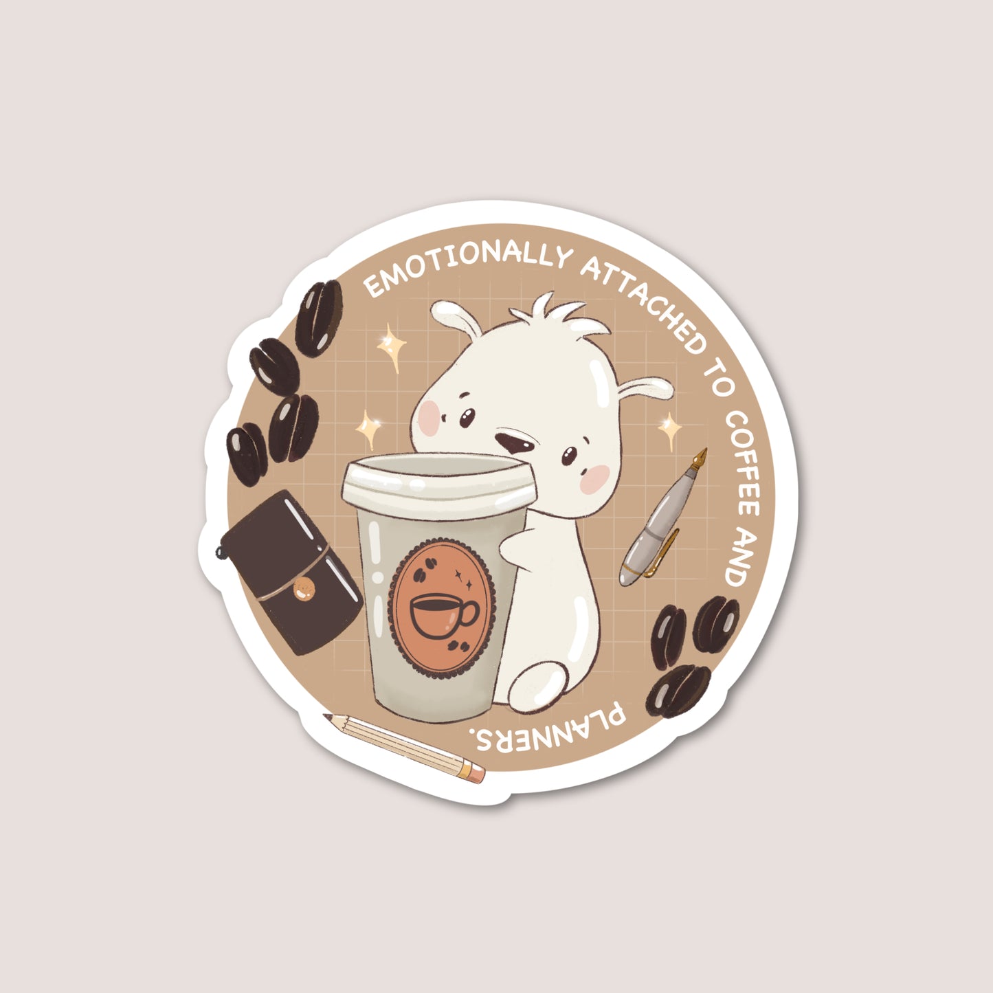 Matte vinyl die cut sticker | Pip with coffee & planners