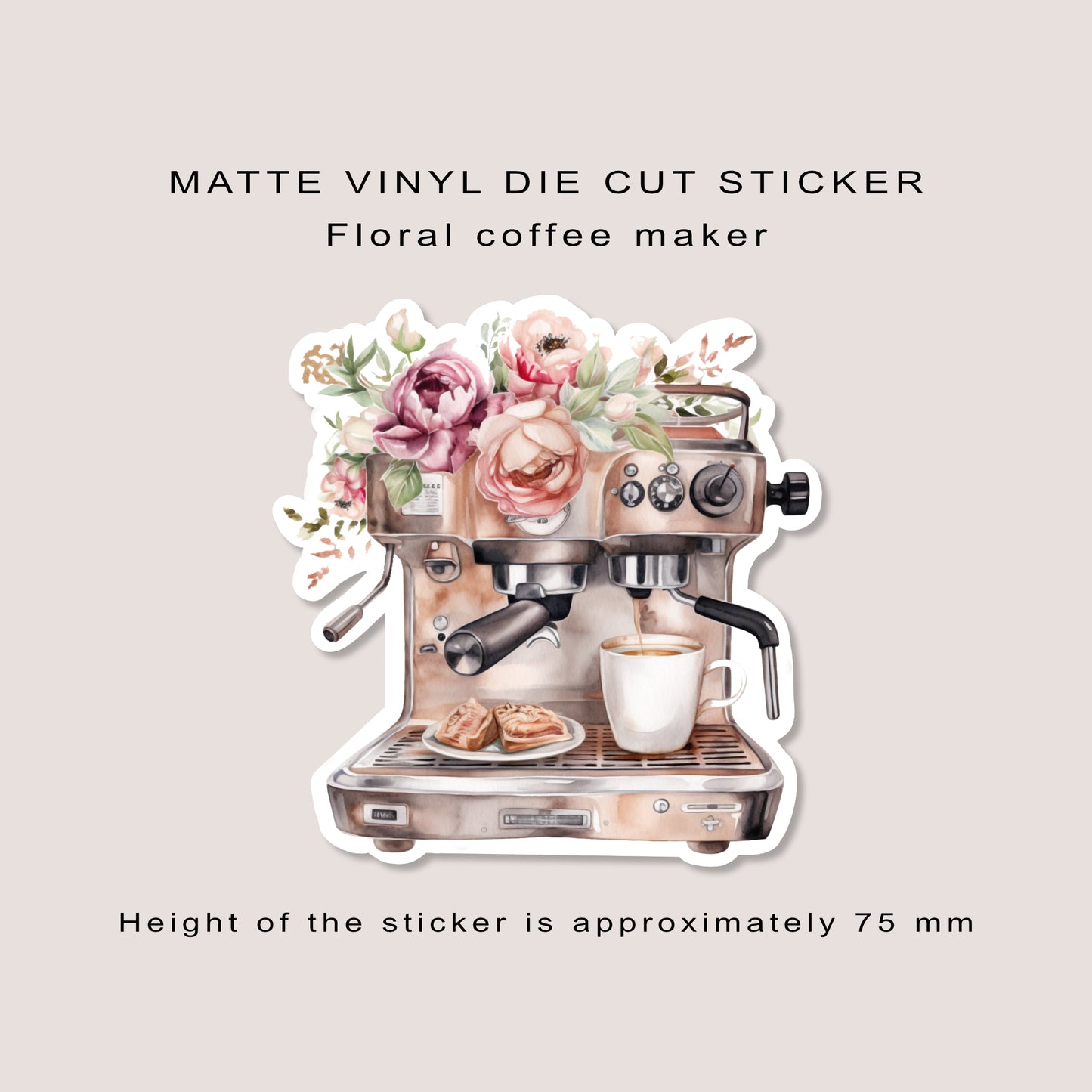 Matte vinyl die cut sticker | Floral coffee machine