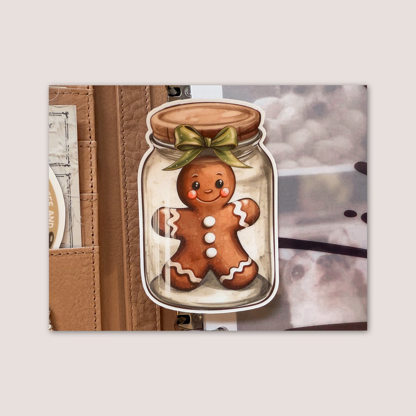 Matte vinyl die cut sticker | Gingerbread man in a jar