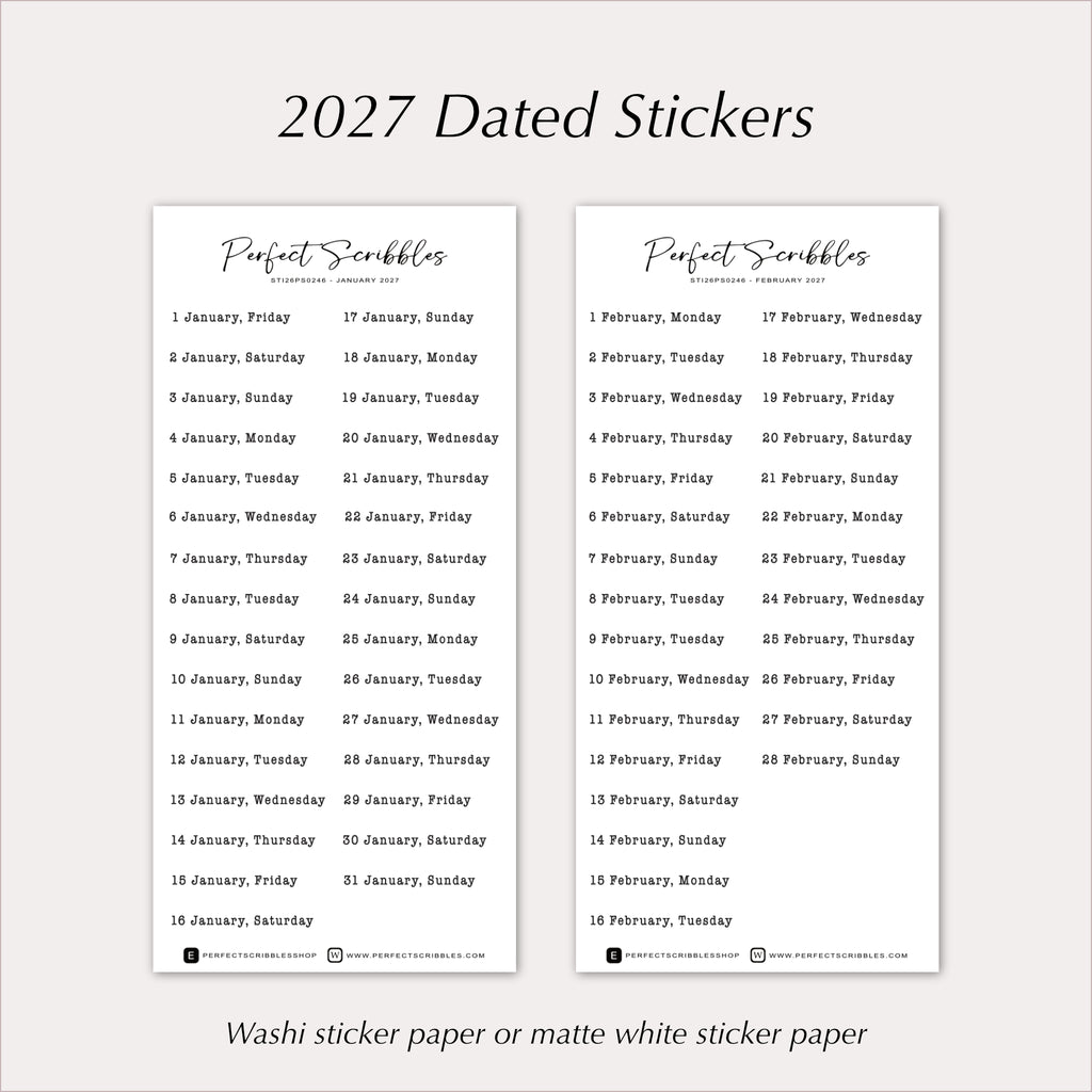 2027 Dated Typewriter Font Planner & Journal Stickers
