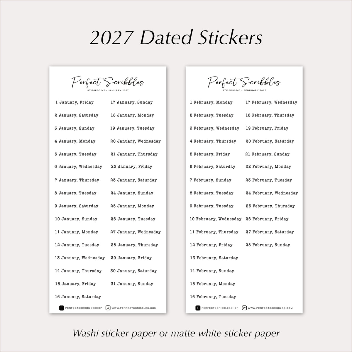 2027 Dated Typewriter Font Planner & Journal Stickers