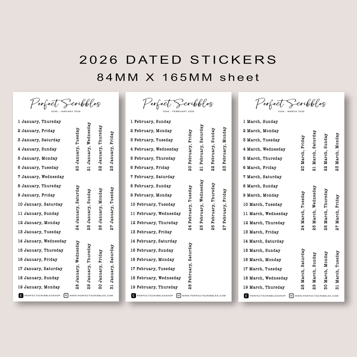 Typewriter Font 2026 Dated Planner Stickers