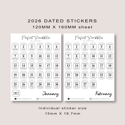 Minimal 2026 Dated Date Journaling Stickers