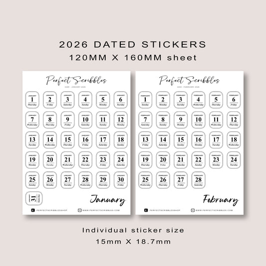 Minimal 2026 Dated Date Journaling Stickers