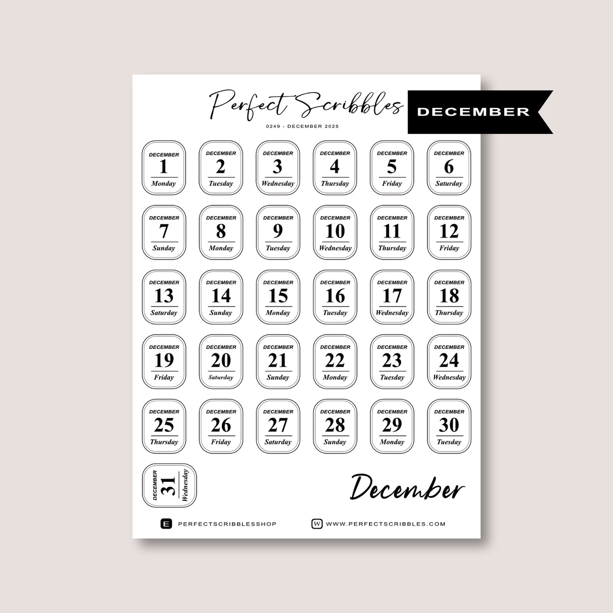 Minimal 2026 Dated Date Journaling Stickers