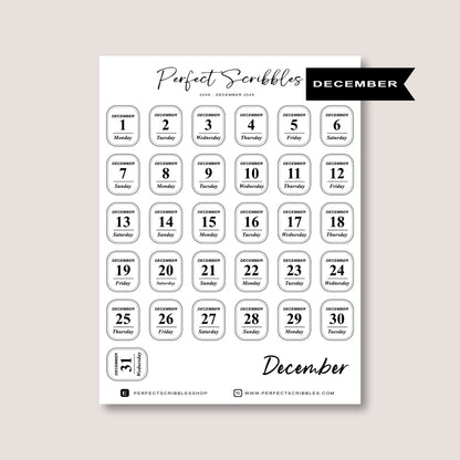 Minimal 2026 Dated Date Journaling Stickers