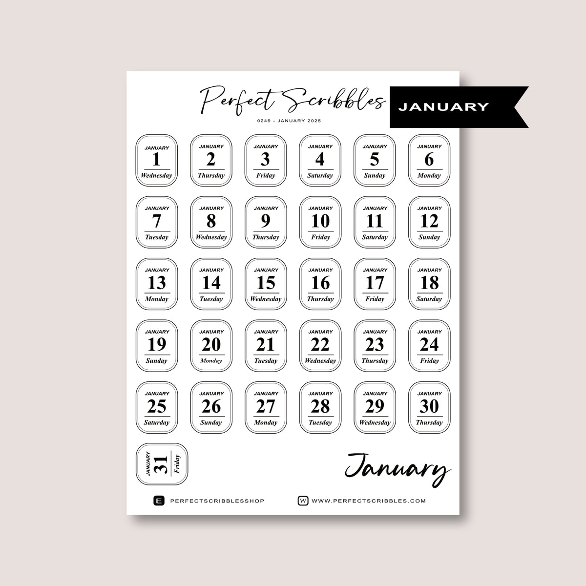 Minimal 2026 Dated Date Journaling Stickers