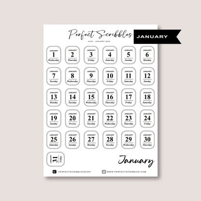 Minimal 2026 Dated Date Journaling Stickers