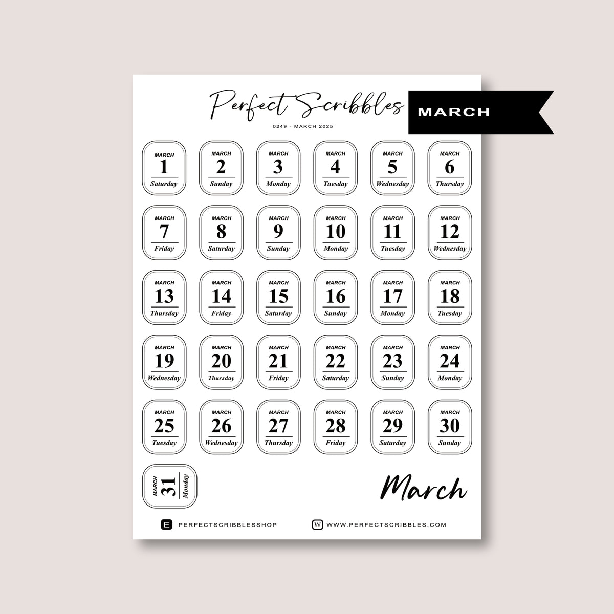 Minimal 2026 Dated Date Journaling Stickers