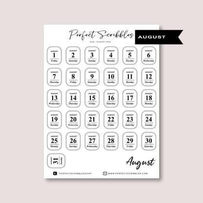 Minimal 2026 Dated Date Journaling Stickers