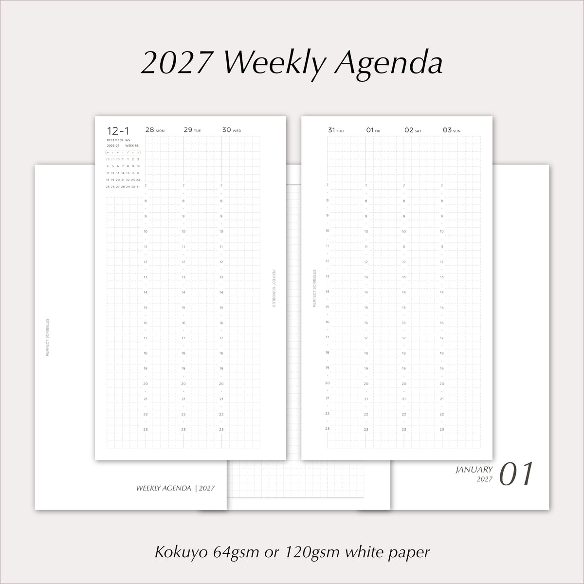 2027 Weekly Agenda Planner Inserts | Vertical | Dated Ring Planner Refill