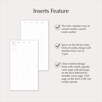 2027 Weekly Agenda Planner Inserts | Vertical | Dated Ring Planner Refill