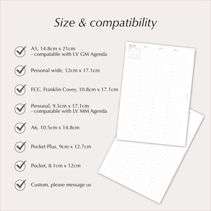 2027 Weekly Agenda Planner Inserts | Vertical | Dated Ring Planner Refill