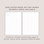 2026 DATED Vertical Weekly Planner Inserts | PRINTED