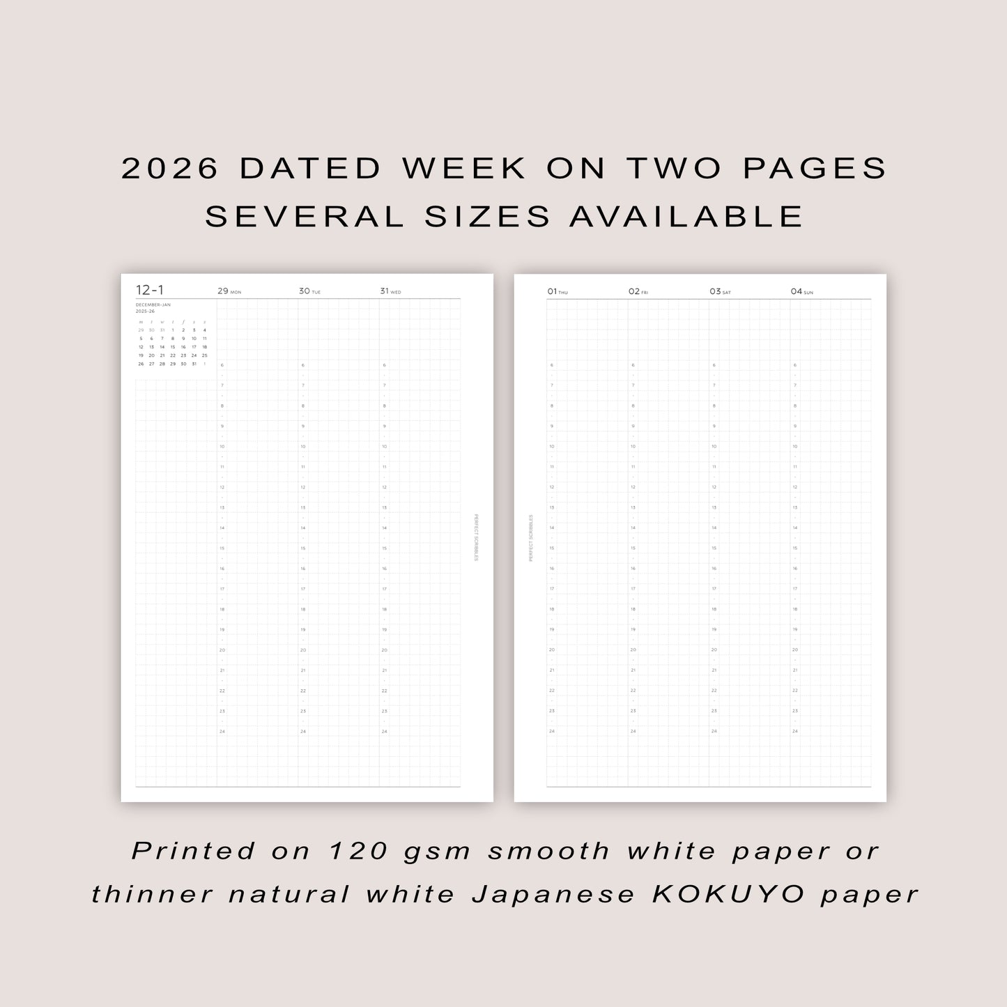2026 DATED Vertical Weekly Planner Inserts | PRINTED