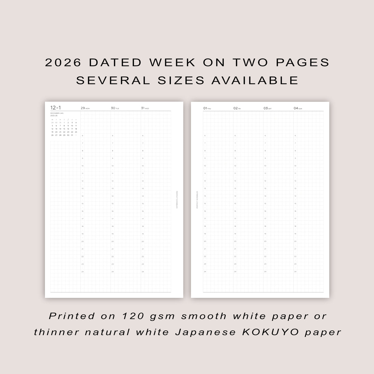 2026 DATED Vertical Weekly Planner Inserts | PRINTED