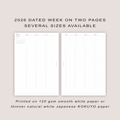 2026 DATED Vertical Weekly Planner Inserts | PRINTED