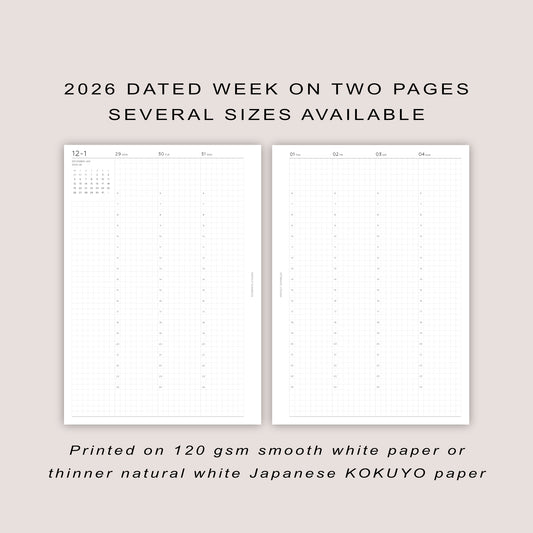 2026 DATED Vertical Weekly Planner Inserts | PRINTED