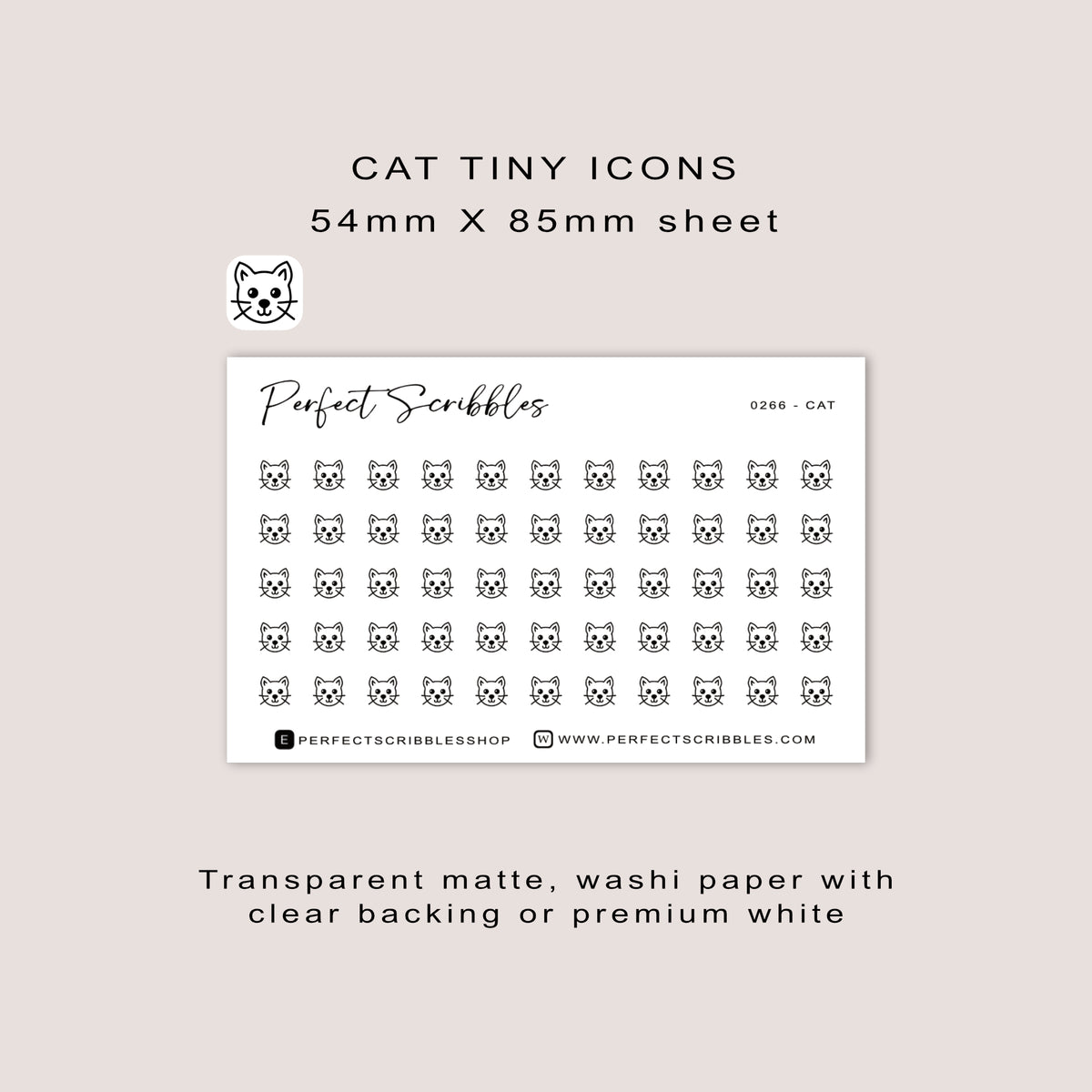 CAT tiny icon planner stickers | Minimal | Credit card size sheet