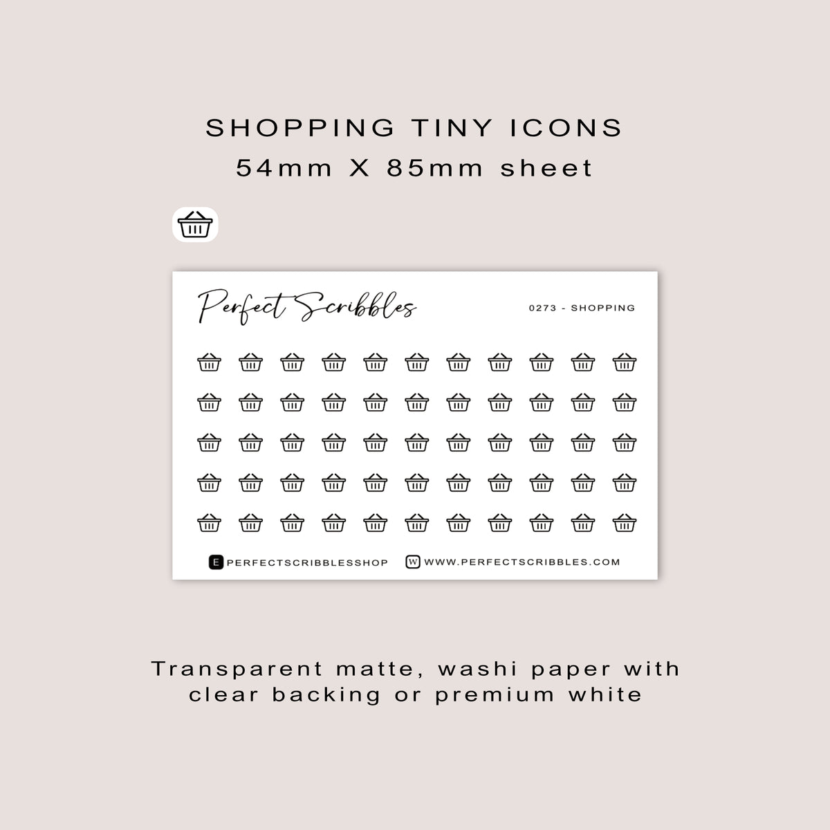 SHOPPING tiny icon planner stickers | Minimal | Credit card size sheet