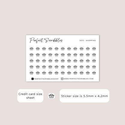 SHOPPING tiny icon planner stickers | Minimal | Credit card size sheet