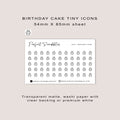 BIRTHDAY CAKE tiny icon planner stickers | Minimal | Credit card size sheet