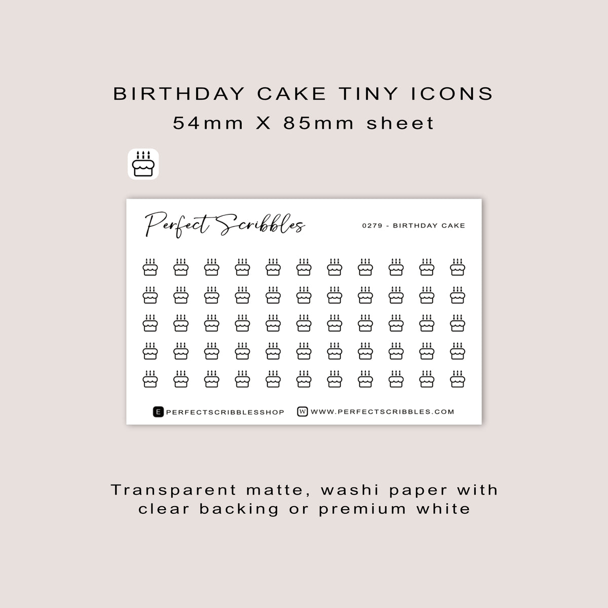 BIRTHDAY CAKE tiny icon planner stickers | Minimal | Credit card size sheet