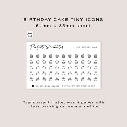 BIRTHDAY CAKE tiny icon planner stickers | Minimal | Credit card size sheet