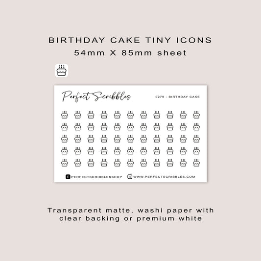 BIRTHDAY CAKE tiny icon planner stickers | Minimal | Credit card size sheet
