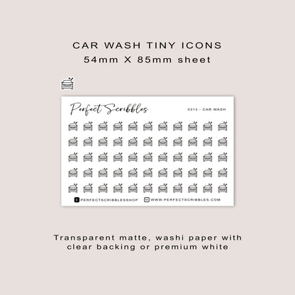 CAR WASH tiny icon planner stickers | Minimal | Credit card size sheet