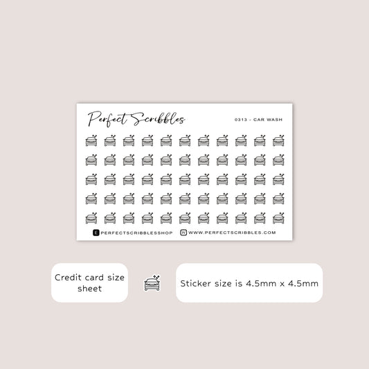 CAR WASH tiny icon planner stickers | Minimal | Credit card size sheet