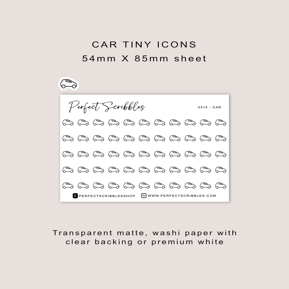 CAR tiny icon planner stickers | Minimal | Credit card size sheet