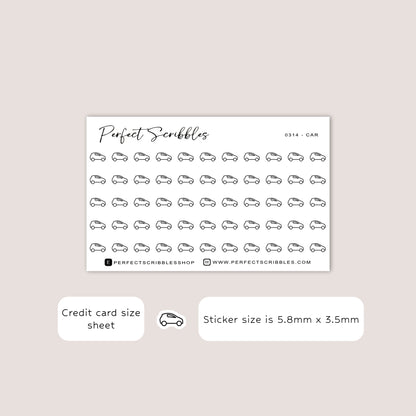 CAR tiny icon planner stickers | Minimal | Credit card size sheet