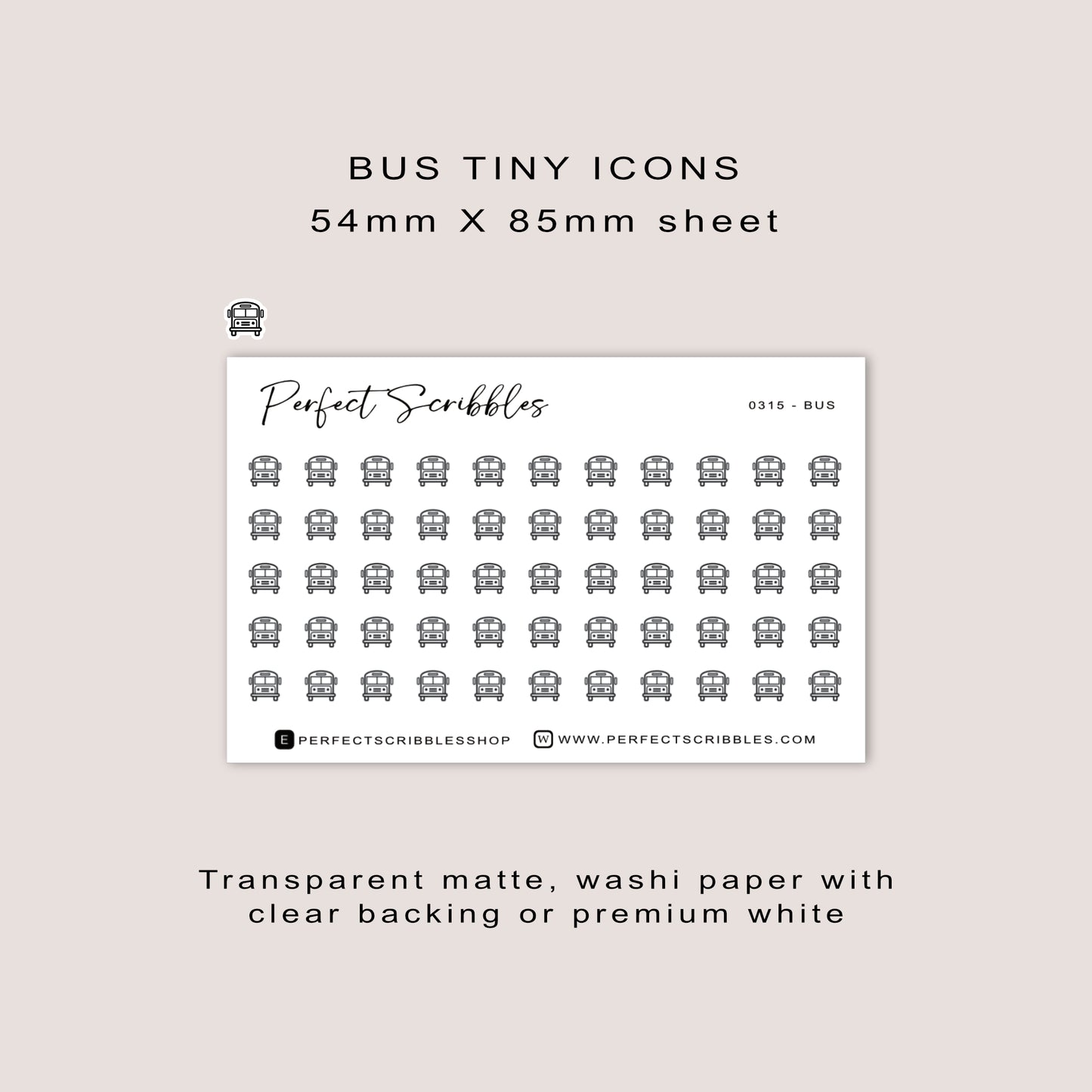 BUS tiny icon planner stickers | Minimal | Credit card size sheet