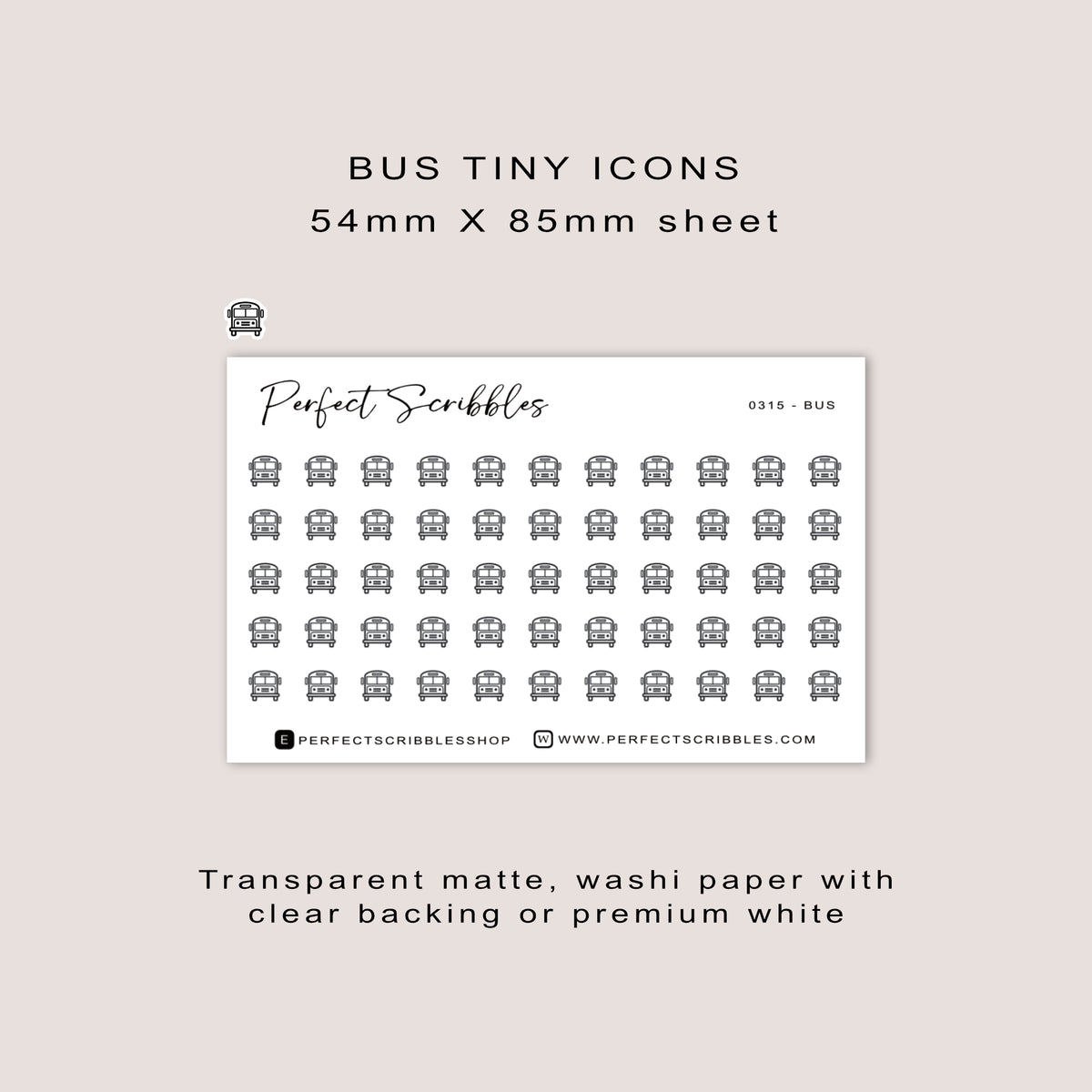 BUS tiny icon planner stickers | Minimal | Credit card size sheet