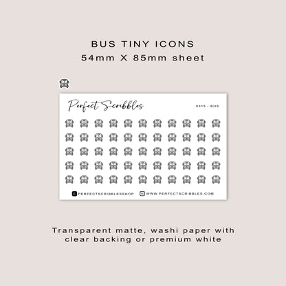 BUS tiny icon planner stickers | Minimal | Credit card size sheet