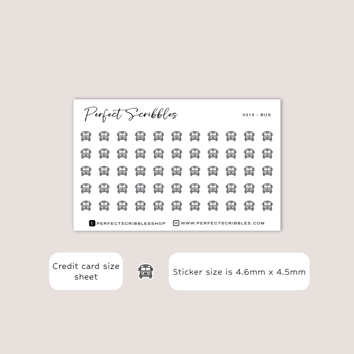 BUS tiny icon planner stickers | Minimal | Credit card size sheet
