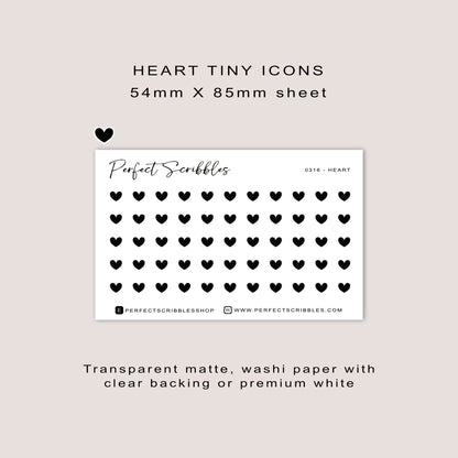 HEART tiny icon planner stickers | Minimal | Credit card size sheet