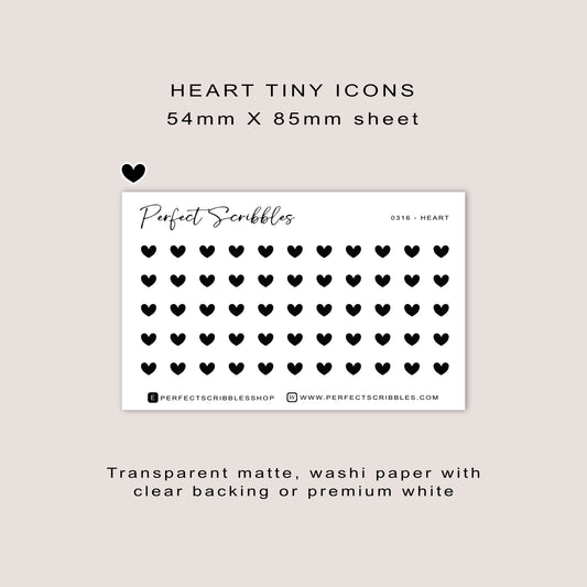 HEART tiny icon planner stickers | Minimal | Credit card size sheet