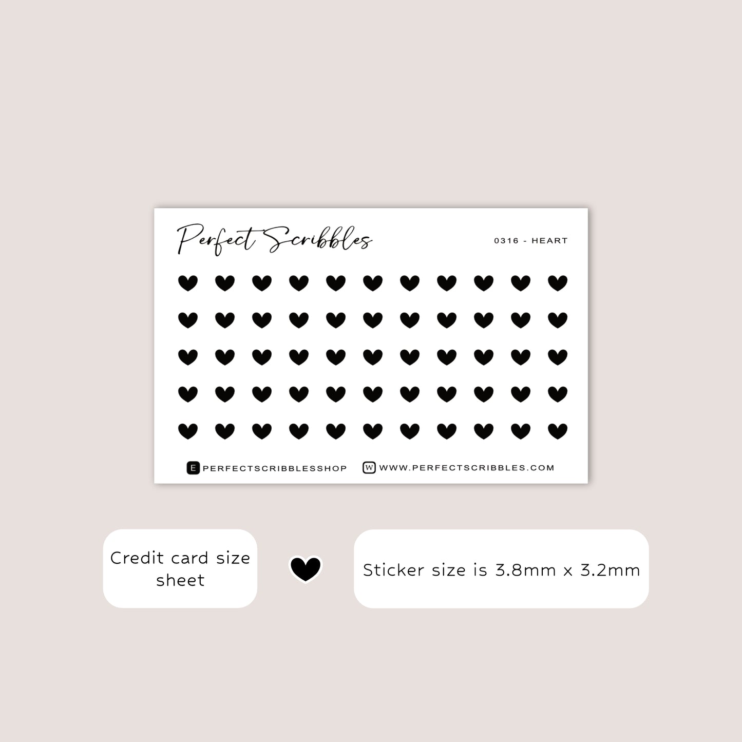 HEART tiny icon planner stickers | Minimal | Credit card size sheet