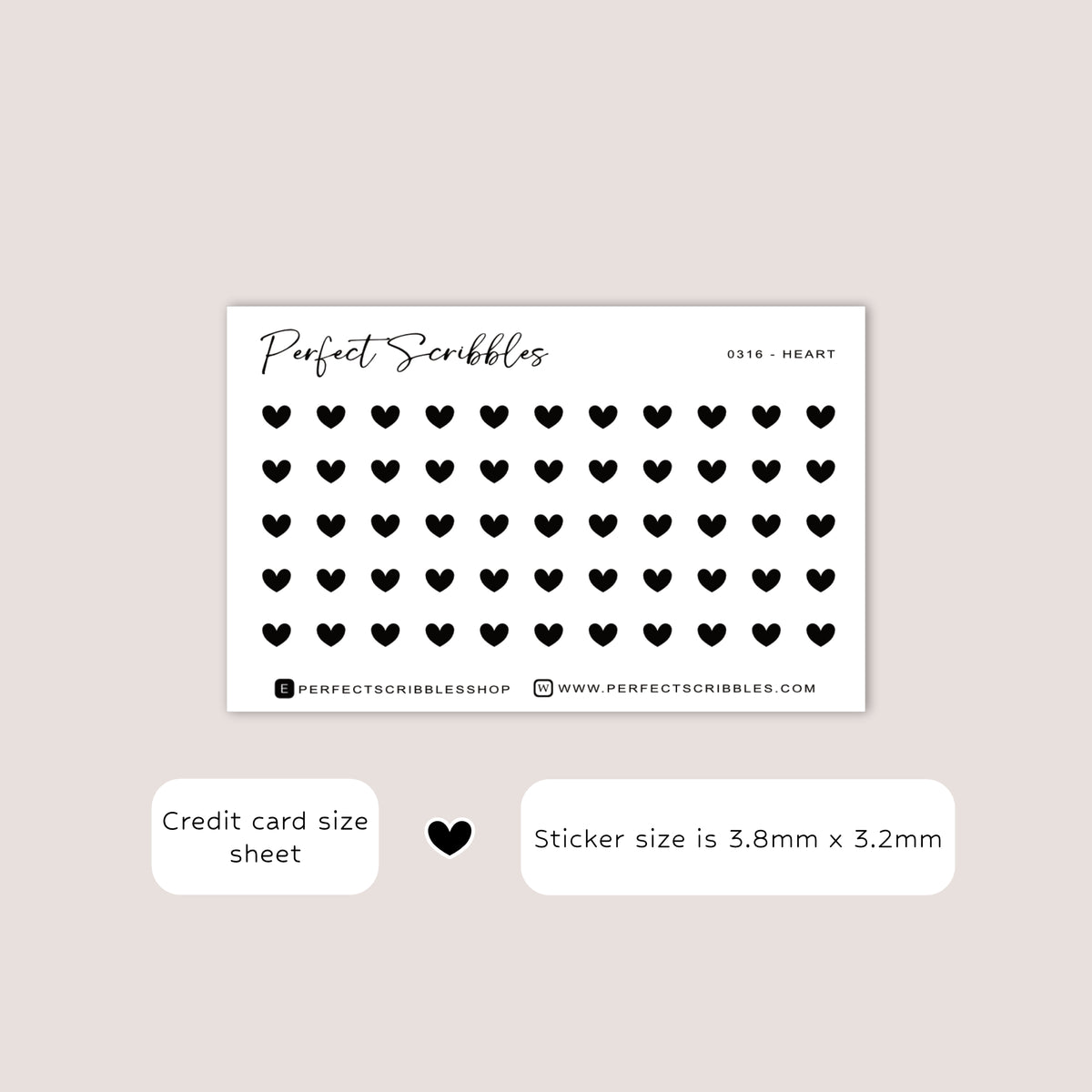 HEART tiny icon planner stickers | Minimal | Credit card size sheet