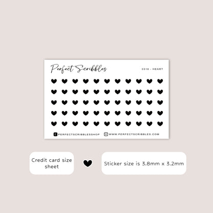 HEART tiny icon planner stickers | Minimal | Credit card size sheet