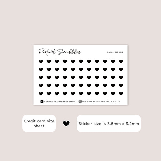 HEART tiny icon planner stickers | Minimal | Credit card size sheet