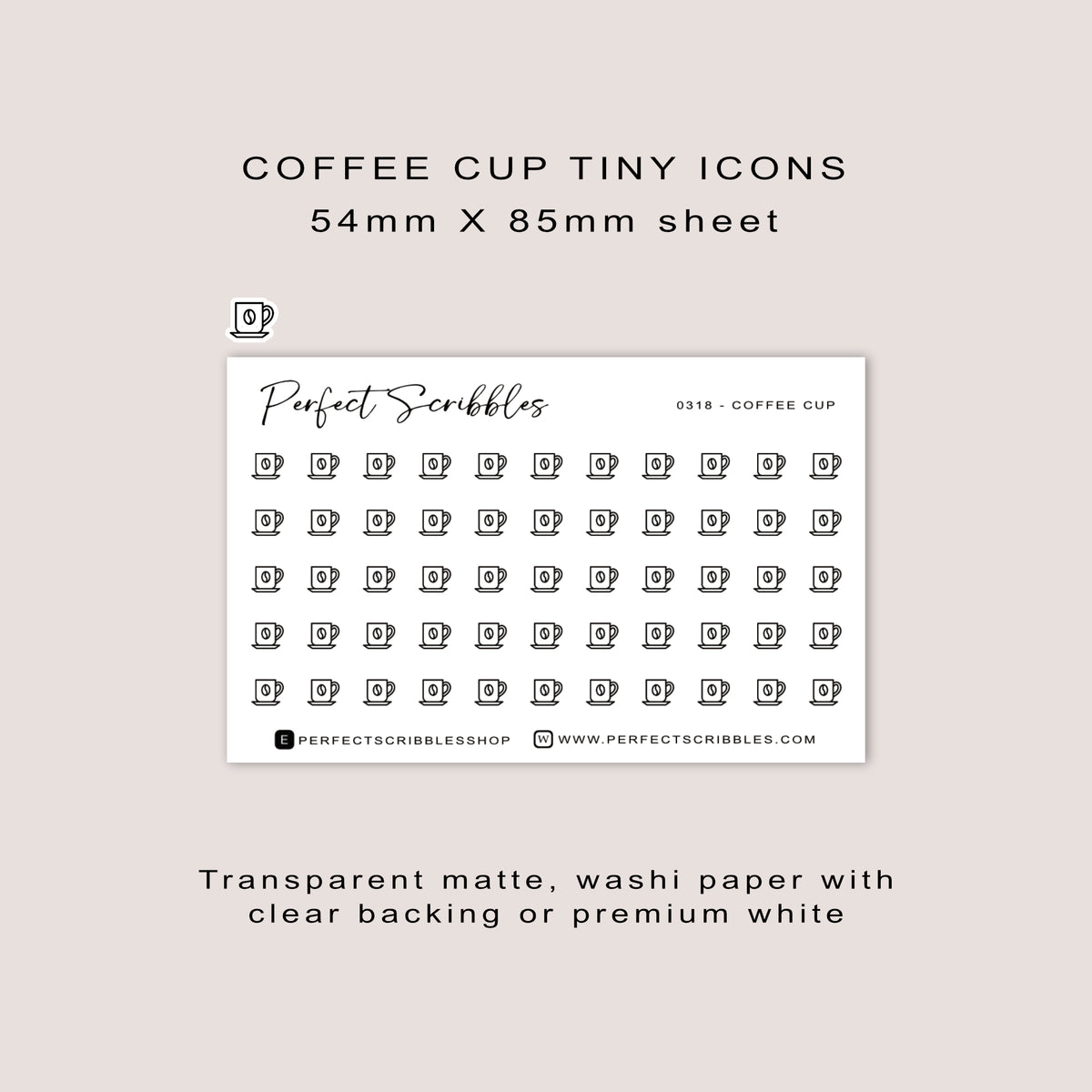 COFFEE CUP tiny icon planner stickers | Minimal | Credit card size sheet
